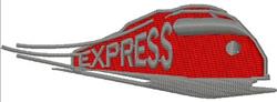 Cartoonish red train with streamlined design and gray 'EXPRESS' lettering, ideal for playful projects.