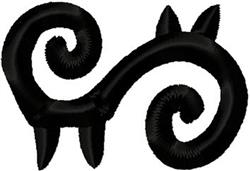Stylized cat in whimsical design with smooth black curves and pointed ears, highlighting modern aesthetics.