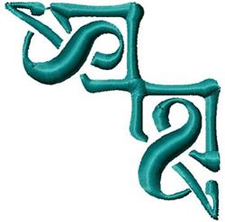 Stylized scroll design with intricate teal scroll motifs and flowing curved lines, ideal for contemporary decor.
