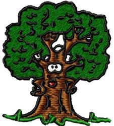 Playful cartoon tree with brown trunk and green leaves, featuring a whimsical face. Perfect for children's designs.