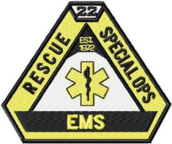 EMS patch in bold yellow and black features 'RESCUE' and a medical symbol, perfect for emergency services.
