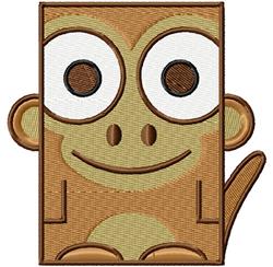 Cheerful cartoon monkey face with large eyes and a broad smile, designed for playful children's items.