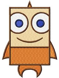 Cheerful square fish character with big blue eyes and vibrant orange fins, perfect for playful kids' designs.