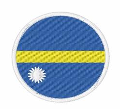 Flag design patch with a sleek blue background, horizontal yellow stripe, and white sunburst detail.
