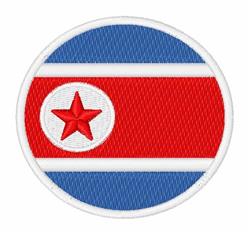 Circular patch featuring a bold flag design with red and blue stripes, white circle, and red star. Ideal for patriotic themes