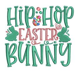 Playful bunny silhouettes with colorful eggs and butterflies, featuring bold 'HIP HOP EASTER BUNNY' text for Easter decor.