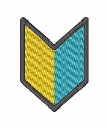 Chevron patch in yellow and turquoise with a bold black outline, featuring a modern geometric design.