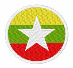 Circular patch featuring a bold white five-pointed star against vibrant yellow, green, and red horizontal stripes.