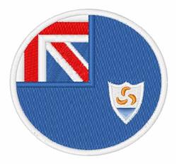 Modern circular patch featuring a blue flag design in red and white with a shield emblem and orange swirl.