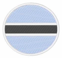 Circular flag patch in a minimalist style featuring a light blue background, a black central stripe, and two thin white borde
