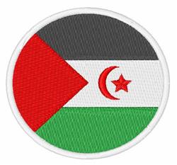 Circular patch featuring a bold design with red, black, green, and white colors, showcasing a crescent and star.