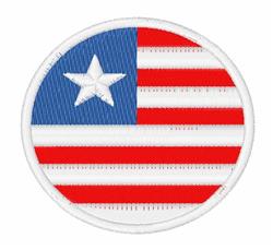Circular patch featuring a bold flag design in red, white, and blue, ideal for patriotic events.