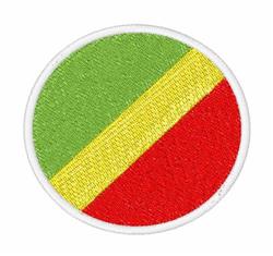 Circular patch with bold green, yellow, and red bands, set in a vibrant design for modern decor.
