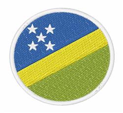 Circular patch design with a blue top half, yellow stripe, and green lower section featuring five white stars.