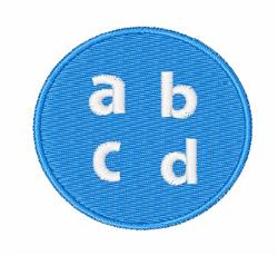 Circular patch with a blue background and white letters in a grid pattern, featuring a modern and minimalist design.