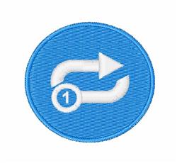 Decorative patch with circular design, featuring a blue background, white arrows looping, and the number '1' in a modern styl