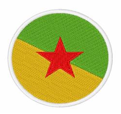 Circular patch with a bold red star on a green and yellow split background, featuring flat, vibrant colors.