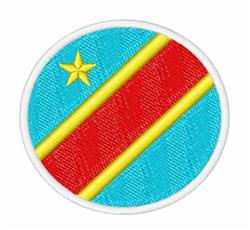 Vibrant flag emblem patch with a blue background, red diagonal stripe, yellow borders, and a star.