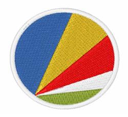Geometric patch featuring a vibrant circular design with triangular sections in blue, yellow, red, white, and green.