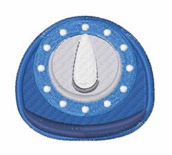Blue kitchen timer with a smooth rounded shape, silver top, and vibrant white dots. Playful design for kitchen towels.