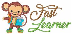 Cartoon monkey holding books and a pencil, with 'Fast Learner' text in bright colors. Perfect for kids' education.