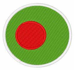 Bold circular patch featuring a filled red circle on a vibrant green background, outlined with white for contrast.