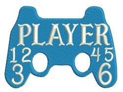 Playful video game controller in blue with 'PLAYER' text and numbers 1-6 in vibrant design.