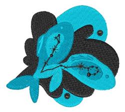 Abstract floral design in turquoise and black featuring smooth curves and dynamic shapes, perfect for modern decor.