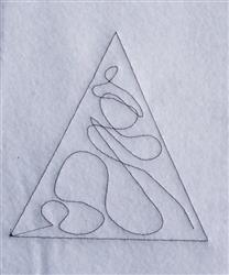 Abstract triangle shapes in a minimalistic line drawing, featuring fluid curves and fine linework on light fabric.