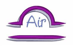 Air text design with playful blue font and two vibrant purple arcs in a modern, minimalist style.