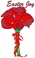 Vibrant amaryllis flowers in rich red, tied with a green ribbon, celebrate Easter joy on a white backdrop.
