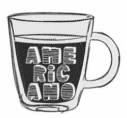 Playful coffee mug with a clear handle, filled with dark liquid and 'AMERICANO' in bold letters.