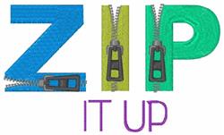 Applique text 'ZIP' in colorful letters with zippers, set against a vibrant background and playful design.
