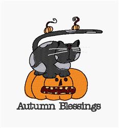 Autumn Blessings - 5x7 kitten detailed machine embroidery design for reusable tote bags