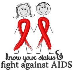 Stick figures unite with red awareness ribbons, showcasing a bold advocacy message in playful design.