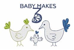 Baby Makes 3 - 5x7 bird beginner-friendly embroidery design for cute baby onesies