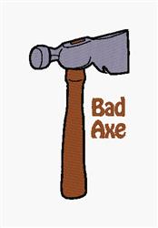 Cartoon-style hammer with gray head and brown handle, featuring 'Bad Axe' text in playful font.