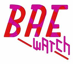 Colorful text 'BAE WATCH' in vibrant red and pink hues, perfect for summer, featuring bold retro-style letters.