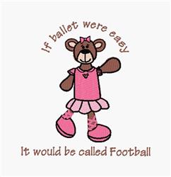 Playful bear in a pink ballet outfit with a tutu and legwarmers, featuring humorous text above and below.