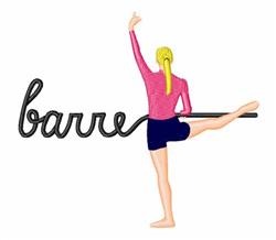 Colorful ballet dancer with pink top and black shorts, extending leg on barre, playful design.