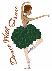 Whimsical ballet dancer in a vibrant green tutu striking a dynamic pose with 'Dance With Grace' text.