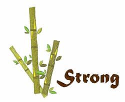 Bamboo stalks and leaves with yellow accents alongside the bold word 'Strong' in brown, modern and playful.