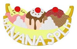 Vibrant banana split with pink, brown, and white ice cream scoops topped with cherries, colorful and playful for desserts.