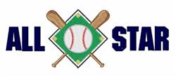 Bold All Star baseball design featuring crossed bats and a diamond background, perfect for sporty apparel.