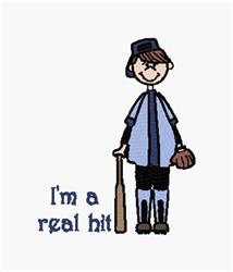 Playful boy with a baseball bat and glove, cheerful in a light blue shirt, perfect for kids' sports attire.