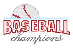 Stylized baseball with bold red 'BASEBALL' text and elegant gray 'champions' below, vibrant design for sports season.