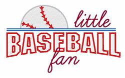 Playful baseball design featuring 'little BASEBALL fan' in bold red and blue colors with a vibrant sporty feel.