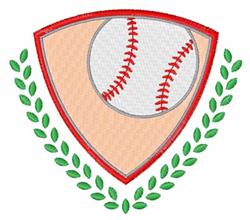 Colorful baseball shield with a red outline and stylized green laurel leaves, perfect for sporty themes.