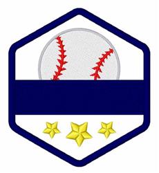 Baseball patch with red stitching and three stars, featuring bold blue accents in a modern sporty design.