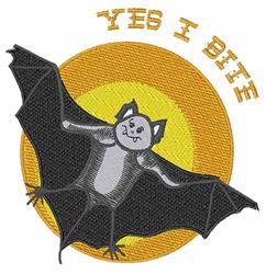 Playful bat design with expressive features, flying through a bright yellow circle for Halloween.